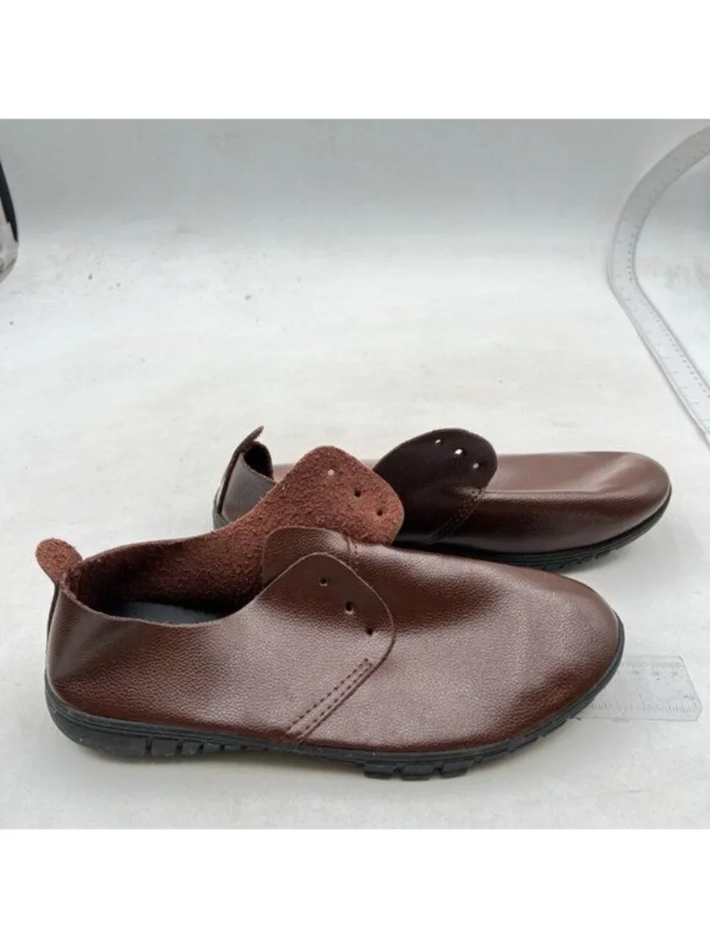 Men's Genuine Leather Loafer Shoes Slip On Soft Breathable Stitching Shoes Brown